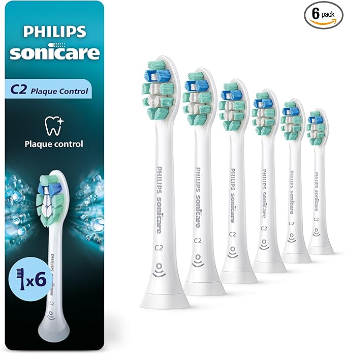 Philips Sonicare C2 Plaque Control - Genuine Replacement Electric Toothbrush Heads White 6 Pack Up to 18 Month Supply HX9026/77