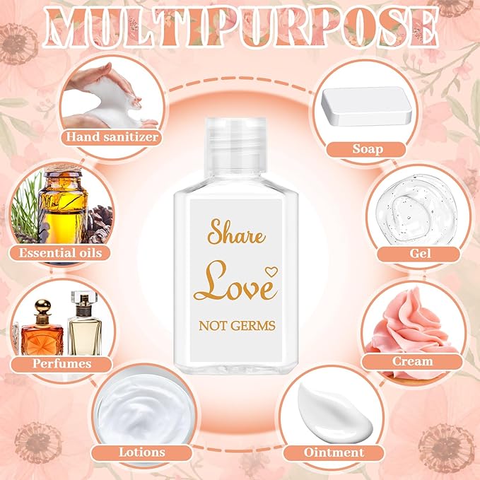 50 Sets Mini Hand Sanitizer Bottles Bulk 2oz Empty Christmas Hand Sanitizer Travel Size Wedding Favors for Guests with Organza Bags Thank You Tags for Woman Employees(LoveGold)