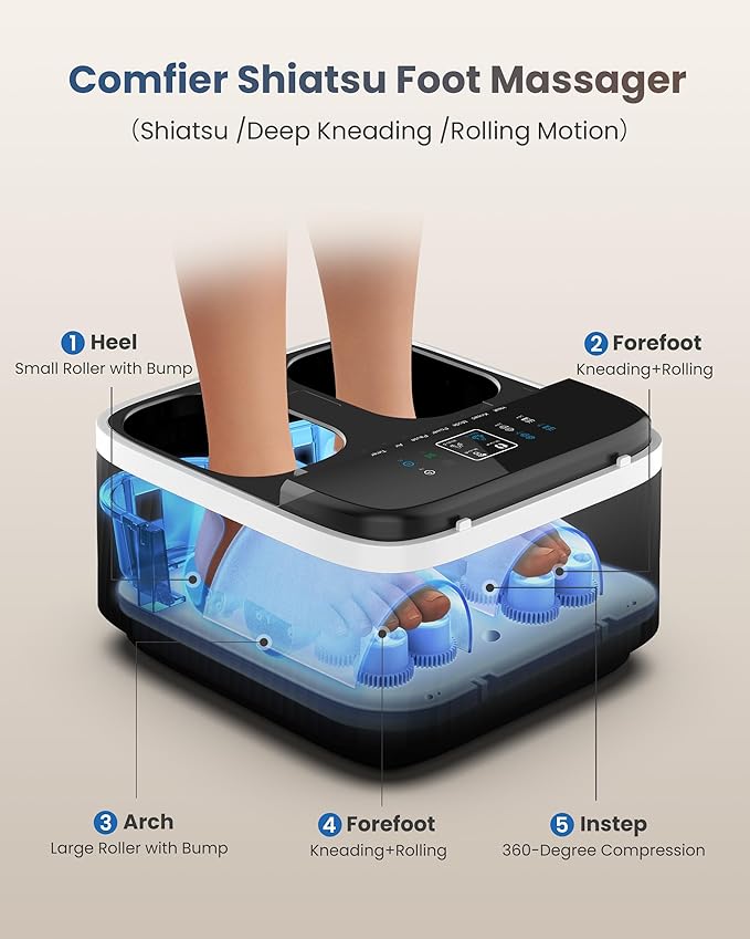 COMFIER Shiatsu Foot Massager with Heat for Neuropathy Plantar Fasciitis Feet Massage Machine with Deep Kneading Rolling Compression and Remote Control