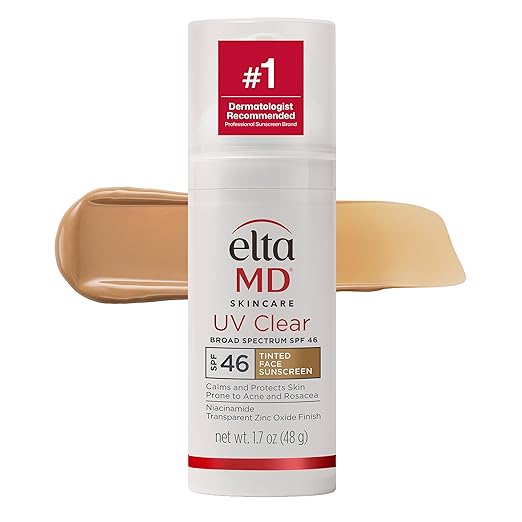 EltaMD UV Clear Tinted Face Sunscreen SPF 46 Oil Free Sunscreen for Sensitive Skin with Zinc Oxide Dermatologist Recommended