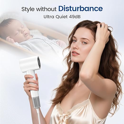 Hair Dryer with 110000 RPM High Speed 1400w Motor for 1-5min Fast Dry 3 Heat/Cool Wind Level &amp 49db Low Noise1.5 Billion Plasma &amp Travel Blow Dryer