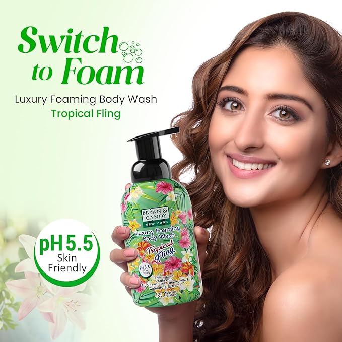 Luxury Foaming Body Wash with Pentavitin Pro Vit B5 Argan Oil Skin Friendly pH 5.5 All Skin Types 400 Ml (Tropical Fling)