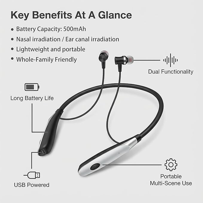 Red Light Therapy for Nose &amp Ears 2-in-1 Infrared Nasal &amp Ear Care Device Portable Lightweight Wellness Tool with Neck-Hanging Design Auto Timer Ideal for Seasonal Discomfort &amp Dry Ind