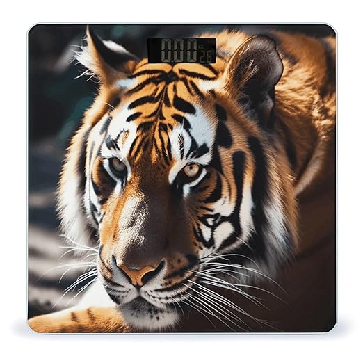 Wild Animal Tiger Bathroom Scale Rounded Smart Scale for Body Weight Automatic Power On/Off Weight Scales Accurate Bathroom Digital Scales for Pet Home Bedroom Kitchen