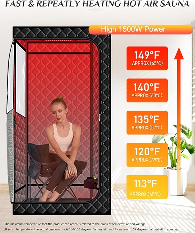 Smartmak Portable Sauna with Infrared 660nm Red Light Therapy Lamp for Home Relaxation Personal Large Full Body Sauna Spa Tent 1500W Fast Heating Hot Air Saunas Folding Chair Indoor Use 130–150°F