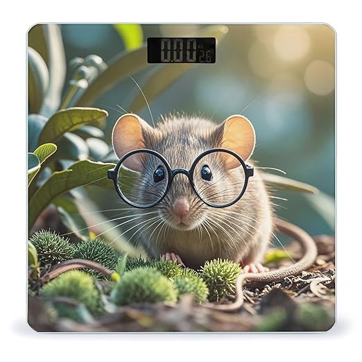 Guinea Mouse with Glasses Bathroom Scale for Body Weight with High Precision Large LCD Backlight Display Digital Weighing Scale with BMI Capacity Up to 180kg