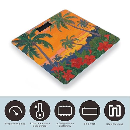 Gauguin Tropical Sunset Scale for Body Weight Sturdy Tempered Glass Weighing Scales with LCD Display Accurate Digital Bathroom Scale Convenient Body Fat Smart Scales Easy Read