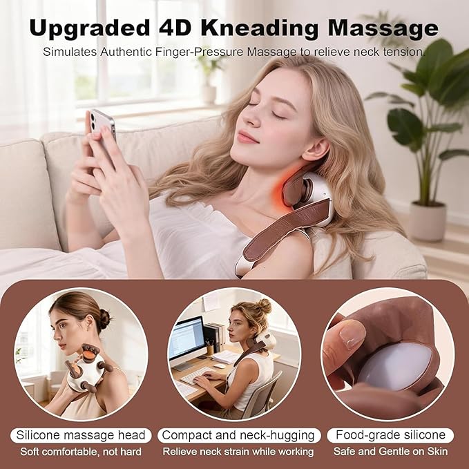 4D Bionic Neck Massagers Neck Massager with Hands Wireless Neck Shoulder Massager 3 Levels &amp 2 Temperature Portable Wireless Electric Back Massager for Body Muscle Pain Relief Gifts for Men W