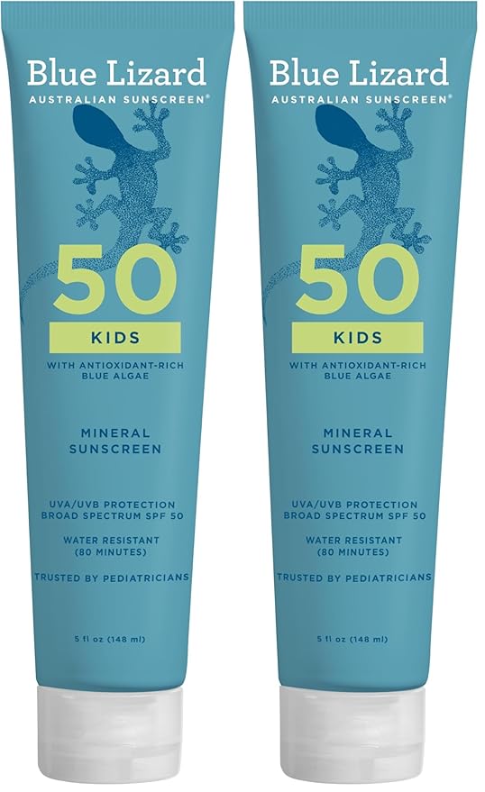 Blue Lizard Kids Mineral SPF 50 Sunscreen Lotion 100% Mineral Children’s Sunscreen Water-Resistant Formula Paraben-Free Fragrance-Free 5 fl oz (Pack of 2)