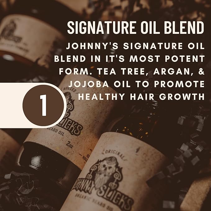 Johnny Slicks Organic Beard Oil | Moisturize Soften Promote Hair Growth Reduce Itch (US Made Veteran Owned Handcrafted with Clean Ingredients) Rugged