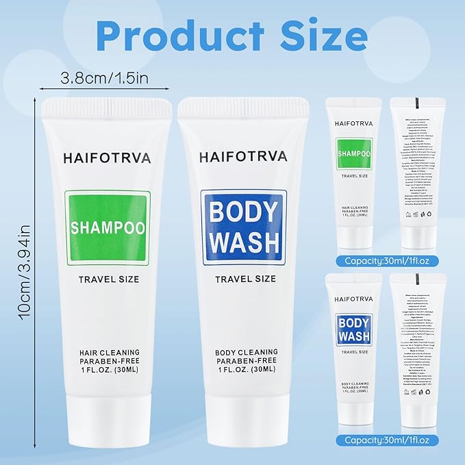 Travel Size Shampoo and Body Wash Bulk Pack of 100Individually Wrapped 30ml/1 fl oz Small Size Hotel Supplies Portable Toiletries Amenities Bulk for GuestsTravelHomelessCharity