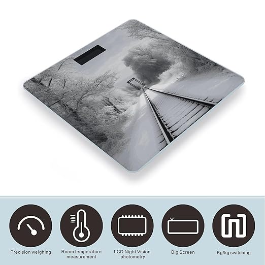 Snowy Train Tracks Smart Scale for Body Weight Accurate Bathroom Scale with LED Display Digital Weight Scales Weighing Machine High Precision Scales for Bath Home