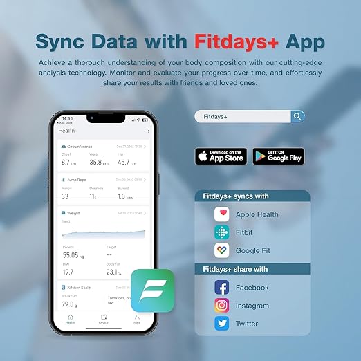 Smart Scale for Body Weight &amp Body Fat with Bluetooth App + Digital Body Measuring Tape – Body Composition Analyzer BMI Muscle Mass Bathroom Weight Scale for Fitness Tracking