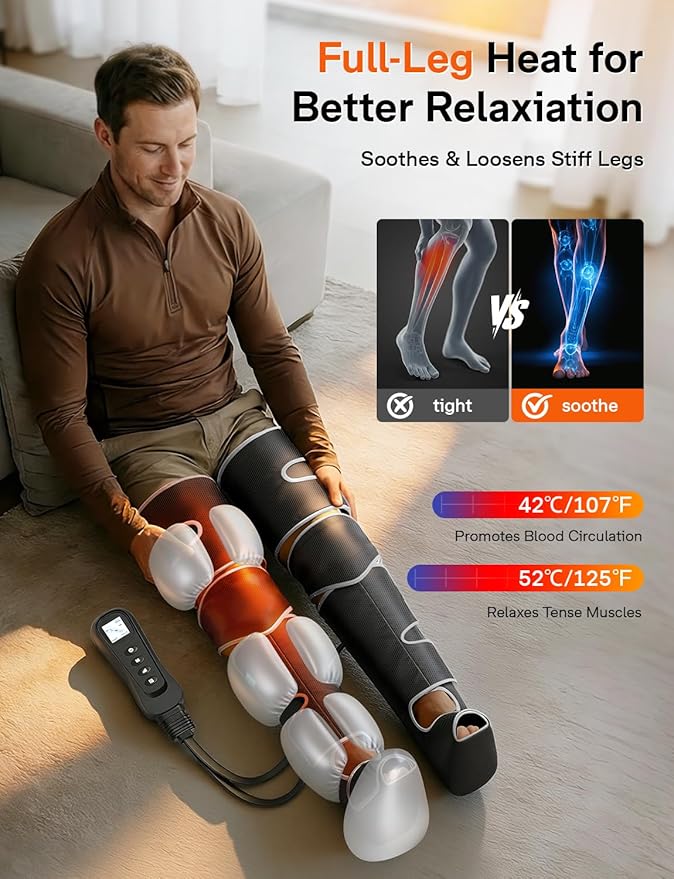 ALLJOY Leg Massager for Circulation and Pain Relief FSA Gifts for Men Women Dad Mom Leg Massager with Heat and Compression 2 Heat 5 Modes 4 Intensities 4 Extenders