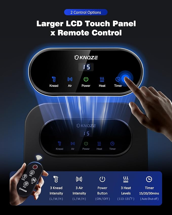 KNQZE Foot Massager with Heat and Remote Shiatsu Deep Kneading Feet Massager for Plantar Fasciitis &amp Neuropathy Foot Warmer Gifts for Mom Women Men Dad Fits Up to Men Size 12
