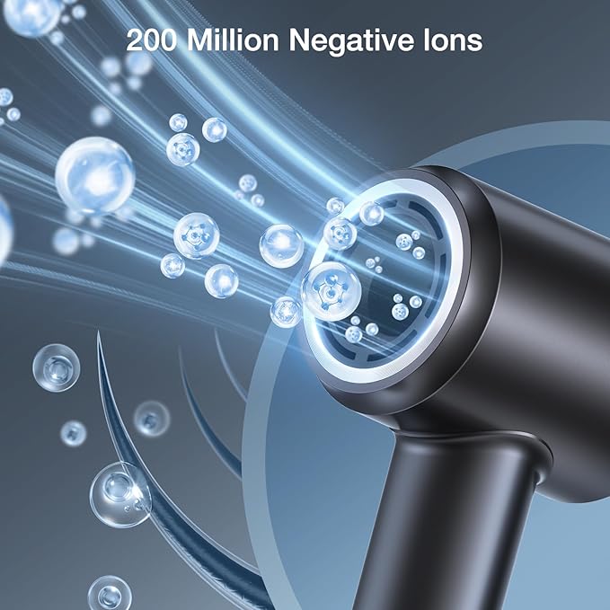 Hair Dryer 1400W Professional High Speed Hairdryer 500 Million Negative Ionic Hair Dryer 3 Speeds and 5 Temps Fast Drying Anti Frizz Low Noise Thermo-Control Hairdryers for Women-Black