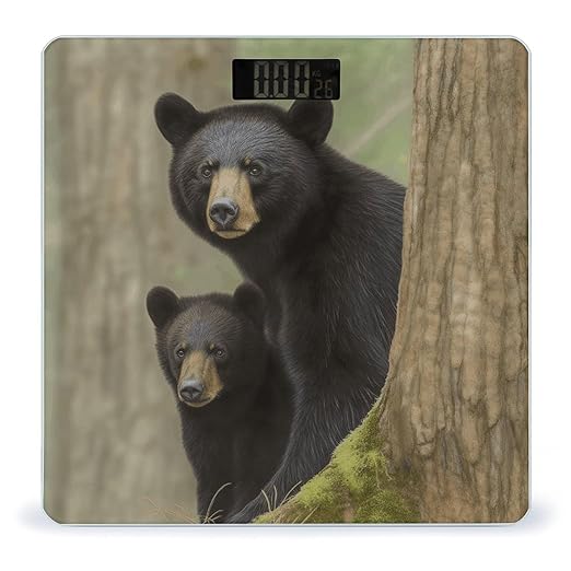 Black Bear Mother and Cub Weight Scale Large Bathroom Scales Digital Weight with Bright LED Display Non Slip Automatic Weighing Scale Fashion Weighing Machine for Body