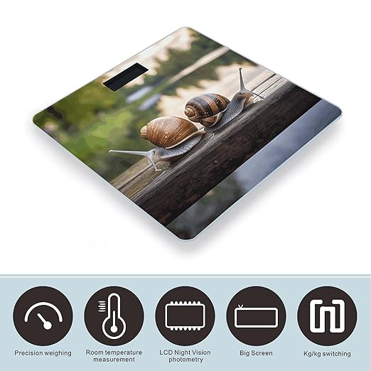 Two Snails on The Bench Bathroom Scale for Body Weight Bathroom Weighing Scale with Backlit LCD Display Highly Accurate Measures Weight Up to 180kg