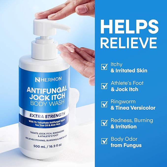 Hermon Antifungal Body Wash for Jock Itch: Tea Tree oil Body Wash for Jock Itch Ringworm Back Acne Athlete's Foot Tinea - Medicated Soap for Men and Women