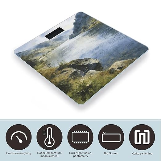 Clear Waters Surround The Green Mountains Smart Scale for Body Weight Digital Bathroom Scale Toughened Glass Weight Scale with Large LCD Backlight Display High Precision Scales Weighing Machine