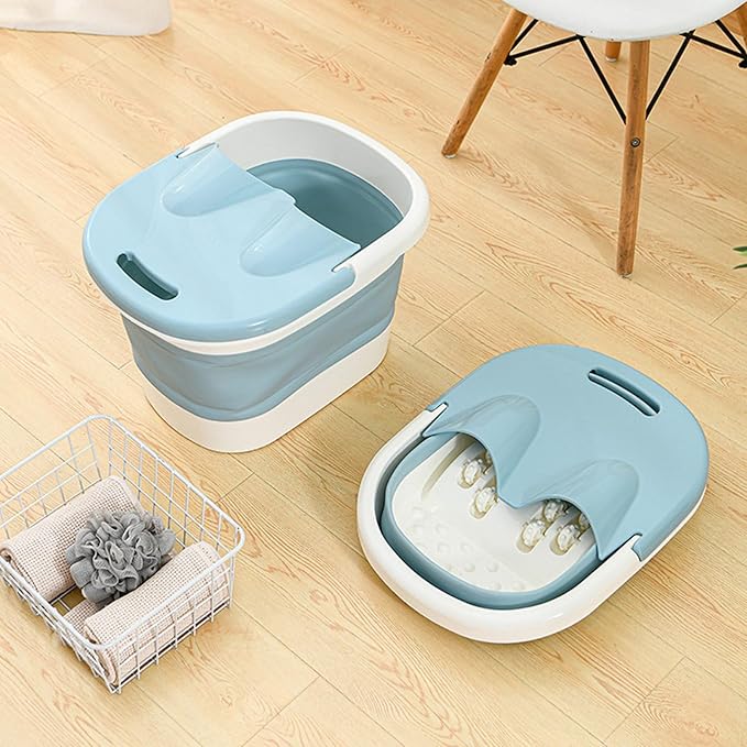 Foot Soaking Bucket Collapsible Massage Function PP Foot Bath Tub for Home (Blue)