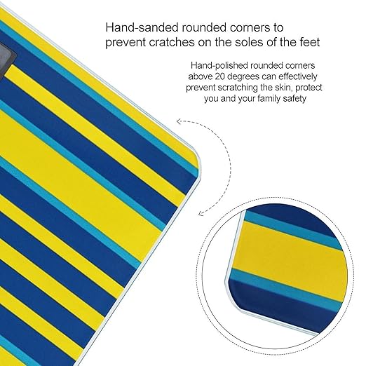 Yellow and Blue Stripes Digital Bathroom Scale for Body Weight Weighing Scale with Backlit LCD Display High Precision Measurements &amp Measures Weight Up to 180kg