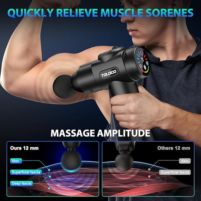 TOLOCO Massage Gun Deep Tissue Back Massage for Athletes for Pain Relief Percussion Massager with 10 Massages Heads &amp Silent Brushless Motor Valentines Day Gifts for Him Her Black