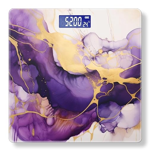 Digital Scale for Body Weight Highly Precision Bathroom Weight Scale 400 lbs with Backlit Display Personalized Scale for Home-Abstract Painting of Purple and Gold Colors