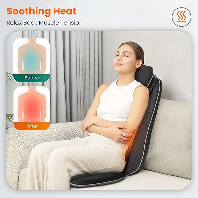 Snailax Gifts for Mom Dad Shiatsu Back Massager with Heat &amp Vibration 3D Kneading Massage Chair Pad for Pain Relief Deep Tissue Chair Massager for Office Home Chair Use