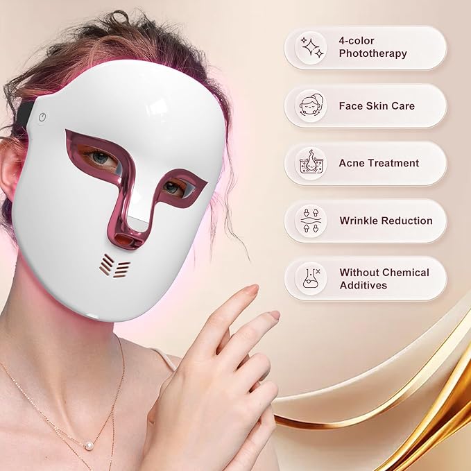 FSA Eligible Red Blue Light Therapy for Face Wrinkles Acne ReductionLED Face Mask Light TherapyRechargeable Home Beauty LED Mask with 4 Color