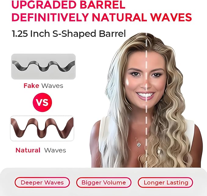 Hair Waver Crimper Ceramic Curling Iron Hair Crimper Waver 3 Barrel Beach Waves Curling Wand Anti-Scald Ionic Deep Waver Hair Curler Tool for Women Fast Heating 4 Temp (Purple)