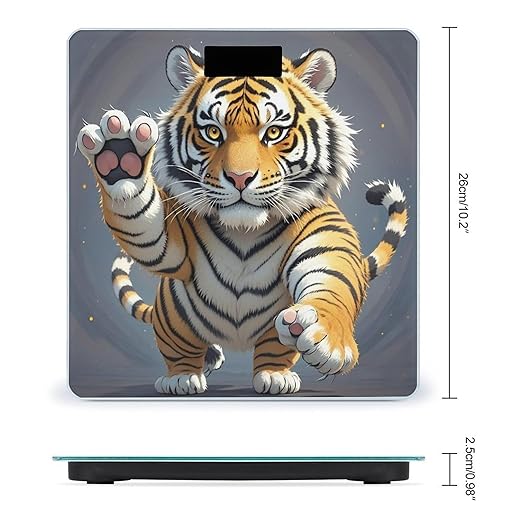 Tiger Head with Raised Paws Bathroom Scale for Body Weight Bathroom Weighing Scales with Back Lit LED Display Sturdy Tempered Glass Body Weight Bathroom Scale 400lb Weighing