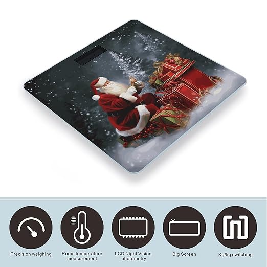 Digital Bathroom Scale for Body Weight Scale with Bright LCD Display High Accuracy Step-On Technology Auto On/Off Merry Christmas Santa's Gift Digital Scales 400 Lbs /180kg