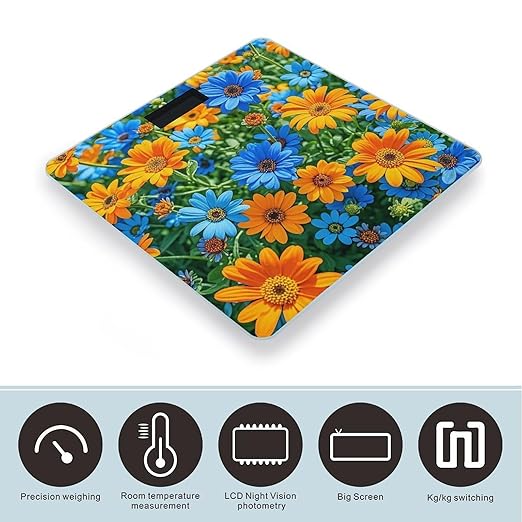 Orange and Blue Flowers Scale for Body Weight Smart Scales Digital Bathroom Scale High Precision Weighing Scales with Large Display Weighing Machine for People