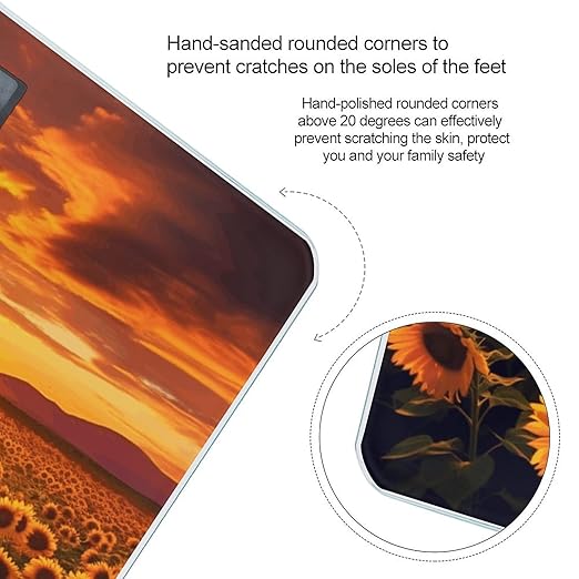Sunflower Field Sunset Sea of Flowers Bathroom Scale Rounded Smart Scale for Body Weight Automatic Power On/Off Weight Scales Accurate Bathroom Digital Scales for Pet Home Bedroom Kitchen