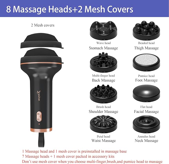 Handheld Cellulite Massager Body Sculpting Machine Rechargeable &amp Cordless Stomach Fat Massager With 8 Massage Heads 2 Mesh Covers Massage Abdominal Belly Thighs Butt Neck for Women Men at Hom