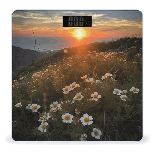 Sunset and Flowers Smart Scale for Body Weight Accurate Bathroom Scale with LED Display Digital Weight Scales Weighing Machine High Precision Scales for Bath Home