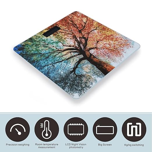 Colorful Tree Bathroom Scale for Body Weight Bathroom Digital Electronic Weighing Scale with Back Lit LED Display Sturdy Tempered Glass Weight Watchers Scales 400lb
