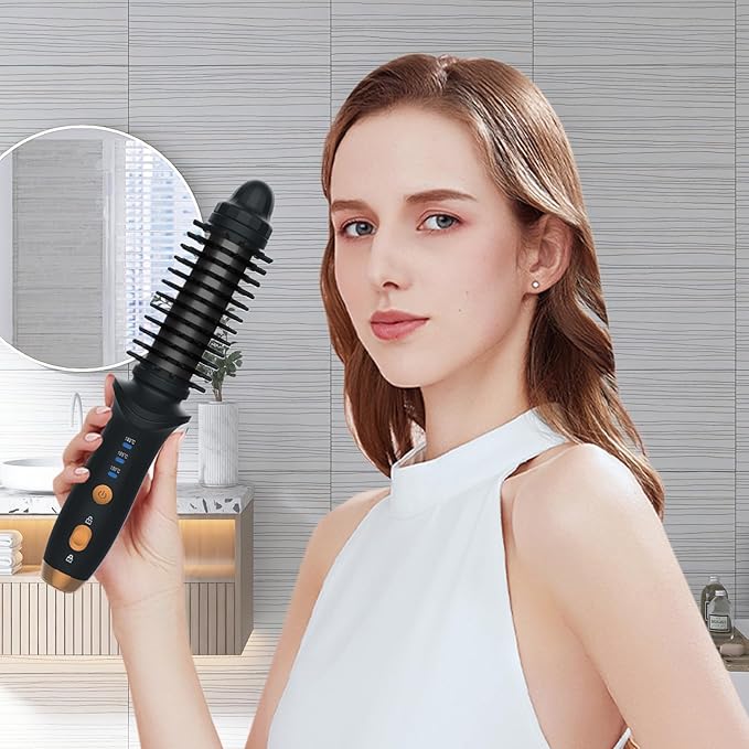 Hair Curling Wands - Small Hair Curling Iron Travel Cordless Heated Round Brush | USB Rechargeable Large Capacity Heat Styling Curling Brush3 Gear Temperature Grooming Tool for Business Triphotel
