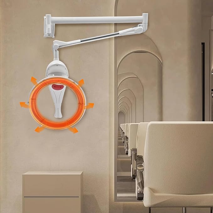 Wall Mount Orbiting Rotating Hair Treatment Machine - 950W Salon Hair Perming Machine with Adjustable Arm 360° Heating 104-140℉ Temperature Control 60-Min Timer (White)