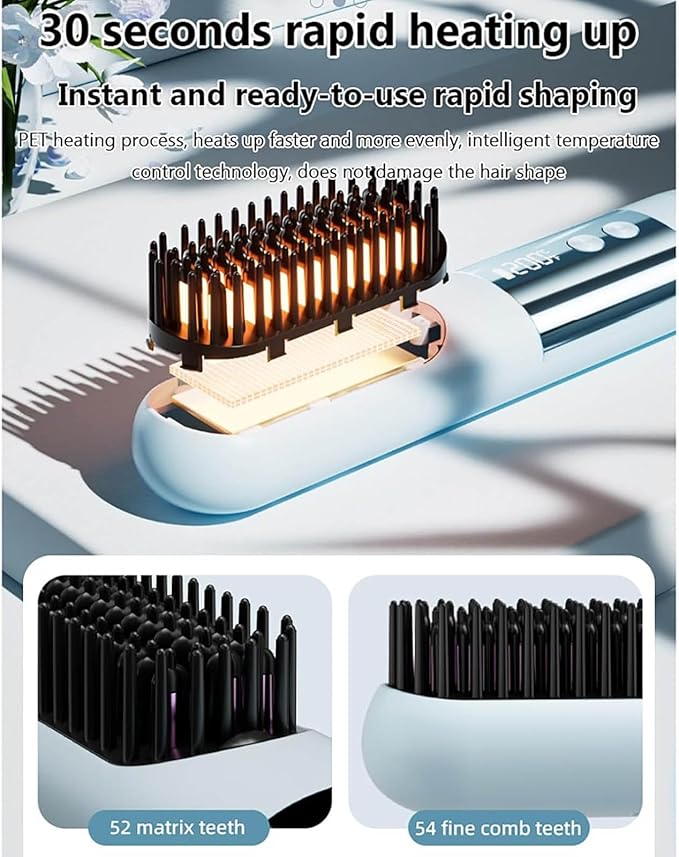 Hair Straightener Brush Portable Cordless Rechargeable Smoothing Cold Air Straightening Brush for Travel (01)