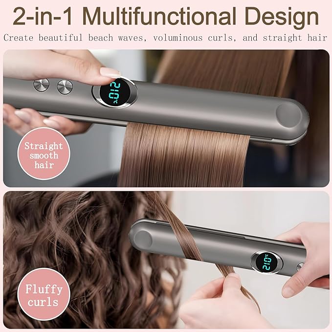 2 in 1 Hair Straightener for Women Ceramic Flat Iron with 12 Temperature Settings Fast Heating Ionic Flat Iron Hair Straightener with Intelligent Power Off for Less Frizz Shines and Smooth (Grey)