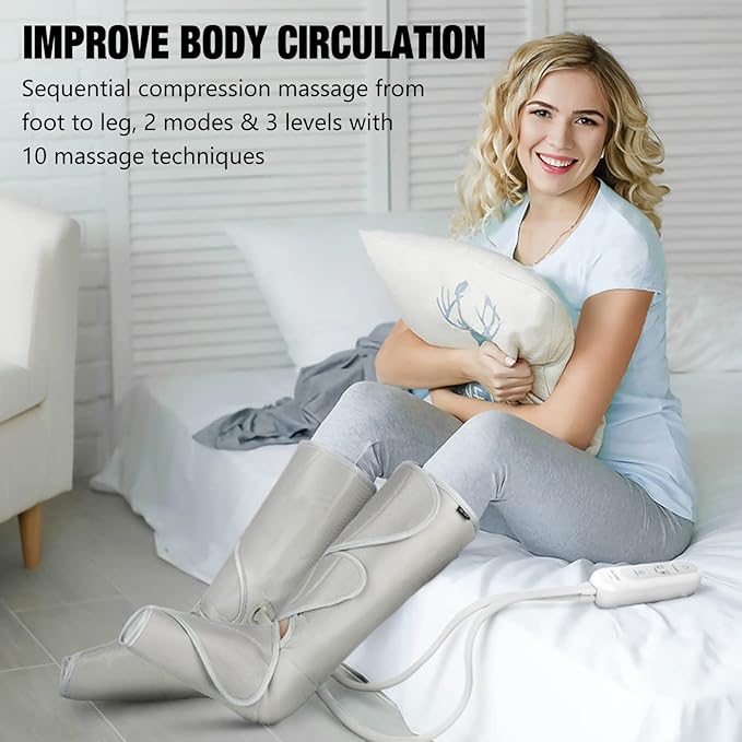 FIT KING Air Compression Leg Massager Pneumatic Compression Boots for Circulation &amp Pain Relief Swelling Edema RLS - Foot and Calf Massager Gift for Mom Wife