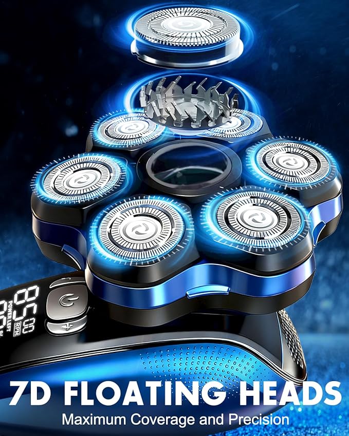 Head Shavers for Bald Men - Magnetic 7D Detachable Head Shaver 100% Waterproof Wet Dry Rechargeable Cordless Electric Razor Rotary Shavers with LED Display Fast Charging