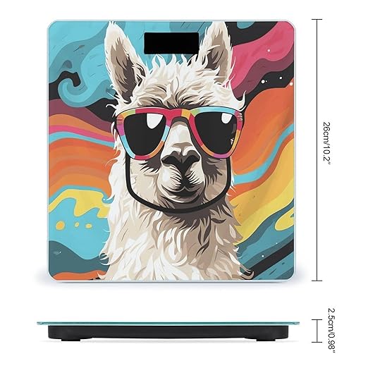 Alpaca Wearing Sunglasses Scale for Body Weight Sturdy Tempered Glass Weighing Scales with LCD Display Accurate Digital Bathroom Scale Convenient Body Fat Smart Scales Easy Read