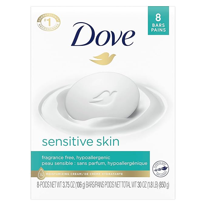 Dove Fragrance Free Body Wash Ultra Sensitive 10 Ingredients 18.5 oz Beauty Bar Fragrance Free Hypoallergenic Sensitive Skin 3.75 oz (Pack of 8)