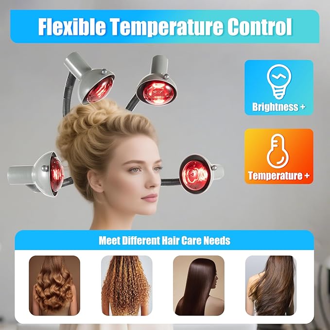 750W Standing Hooded Hair Dryer with 5 Infrared Lamps – Adjustable Height Salon Hair Steamer &amp Head Dryer with Rolling Base – Professional Stand Up Hair Dryer for Hair Styling and Care