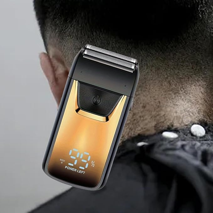 Electric Mini Shaver for Men Beard Trimmer Cordless Hair Remover Trimmer Beard Shaver Face Hair Removal for Camping Traveling black and gold