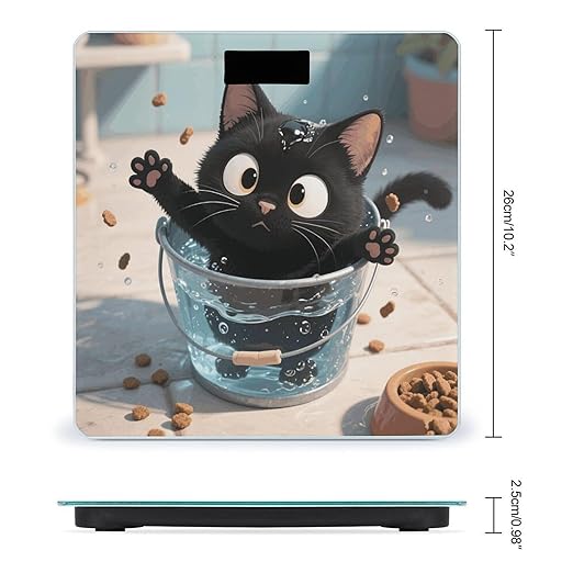 Black Cat Weight Scale Cute Bathroom Scale for Body Highly Accurate Digital Weighing Machine for People Compact LCD Display Scales with Sturdy Toughened Glass Scales