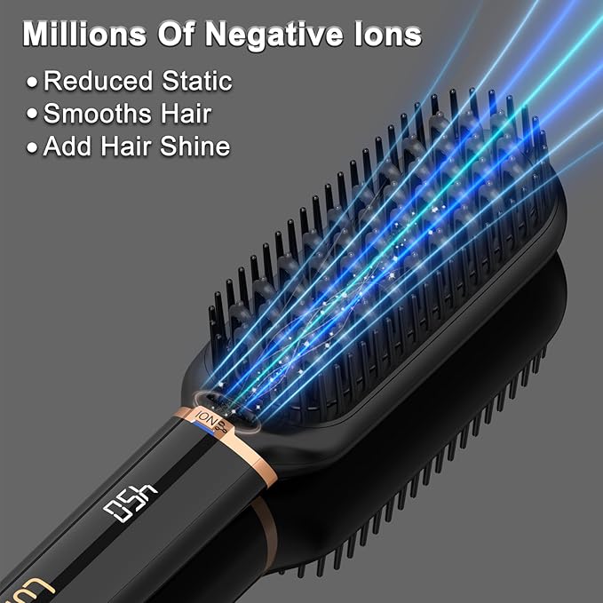 LURA Ionic Hair Straightener BrushDual Voltage Hair Straightening Brush for WomenHigh Heat Flat Iron Brush for Black WomenCeramic Hair Straightener Comb with 6 Adjust Temperature